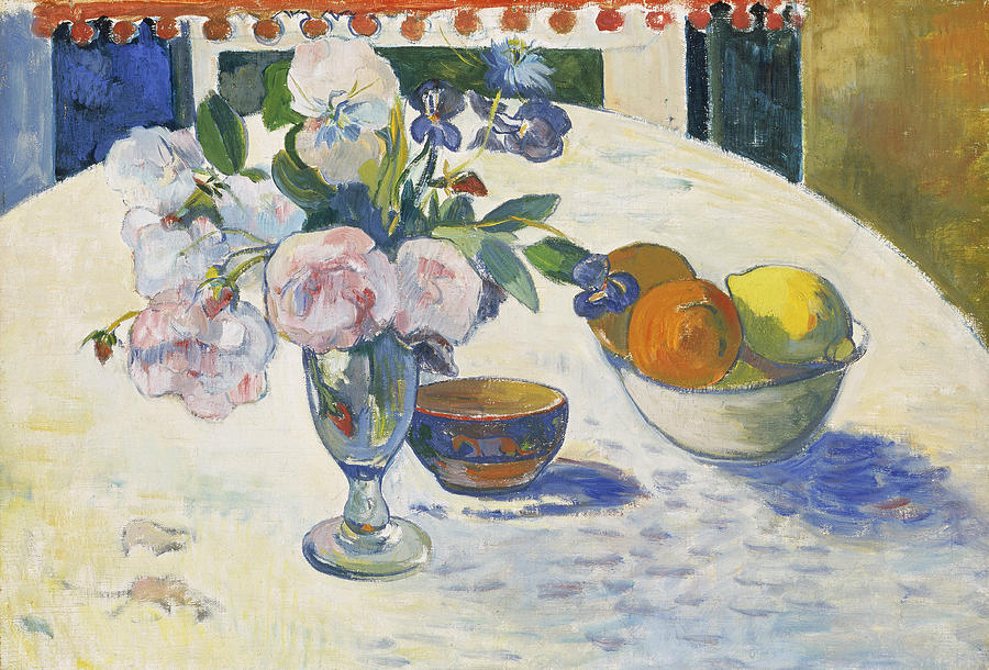 Flowers and a Bowl of Fruit on a Table #6 Painting by Paul Gauguin
