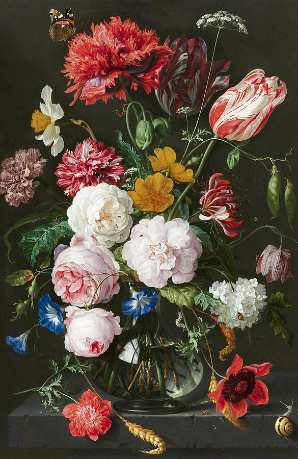 Flowers in a Glass Vase 3 Mixed Media by Jan Davidsz de Heem