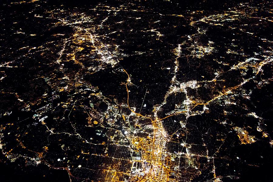 Flying At Night Over Cities Below #1 Photograph by Alex Grichenko