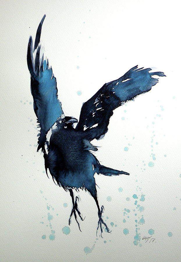 Flying crow #1 Painting by Kovacs Anna Brigitta