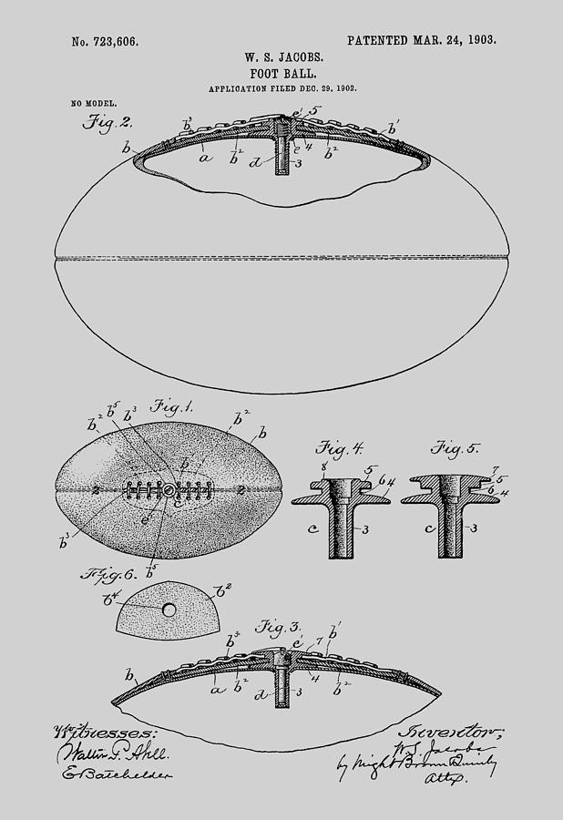 Football Patent Drawing From 1903 #2 Photograph by Chris Smith