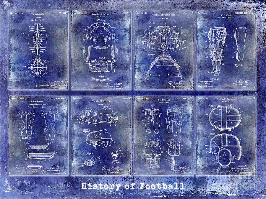 Denver Broncos Photograph - Football Patent History Blue #1 by Jon Neidert