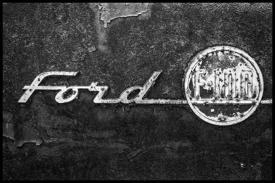 Ford F-100 Emblem On A Rusted Hood #1 Photograph by Matthew Pace