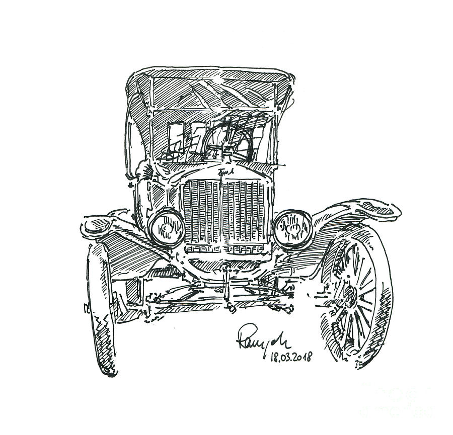 Ford Model T Tin Lizzie Oldtimer Fountain Pen Ink Drawing Drawing by