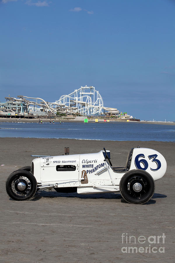 Ford White Phanton roadster race car on the beach #1 Photograph by Anthony Totah