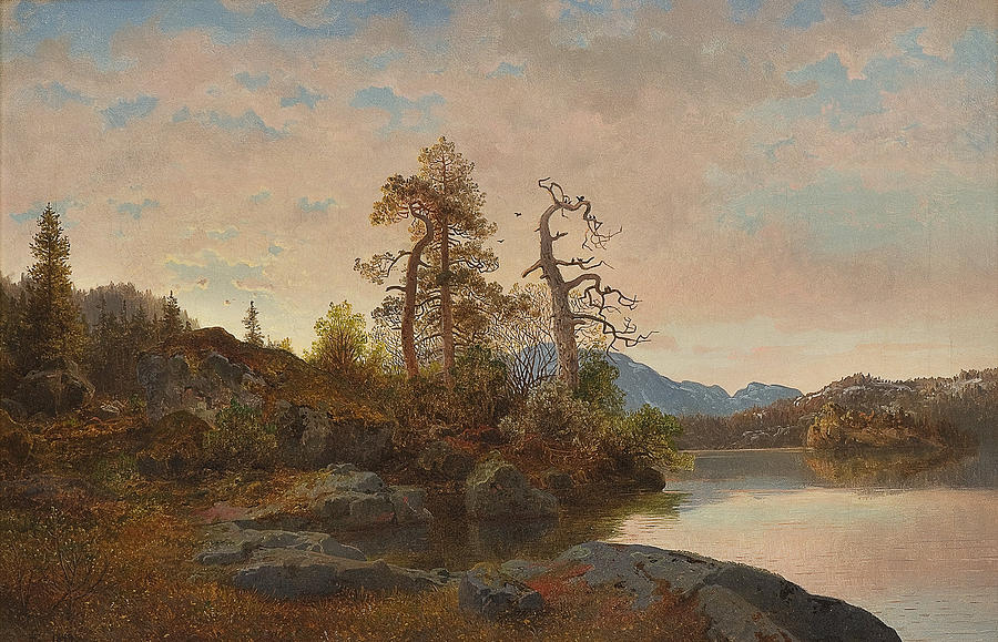 Forest Landscape with Lake Painting by Hans Fredrik | Fine Art America