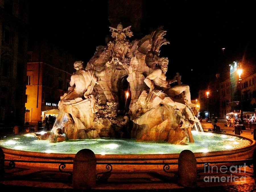 Fontana dei Quattro Fiumi at Night Photograph by Angela Rath