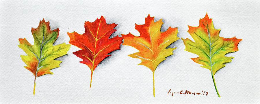 Four Autumn Leaves #1 Painting by Lynn Hansen