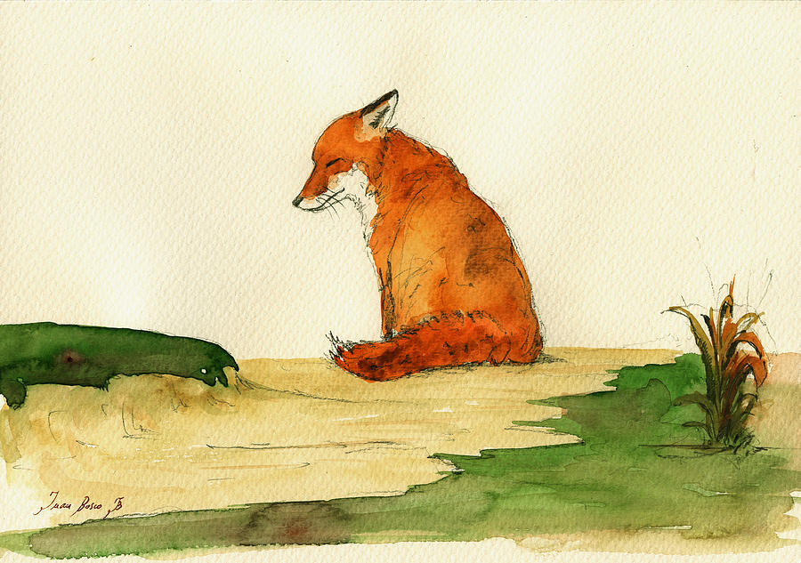 Fox Painting - Fox sleeping painting by Juan  Bosco
