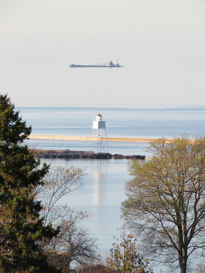 Lake Superior Photograph - Freighter in the Sky #1 by Carol Rose