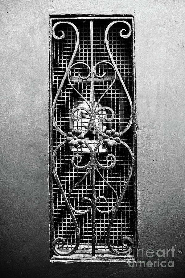 French Quarter Window to the Courtyard - BW Photograph by Scott Pellegrin