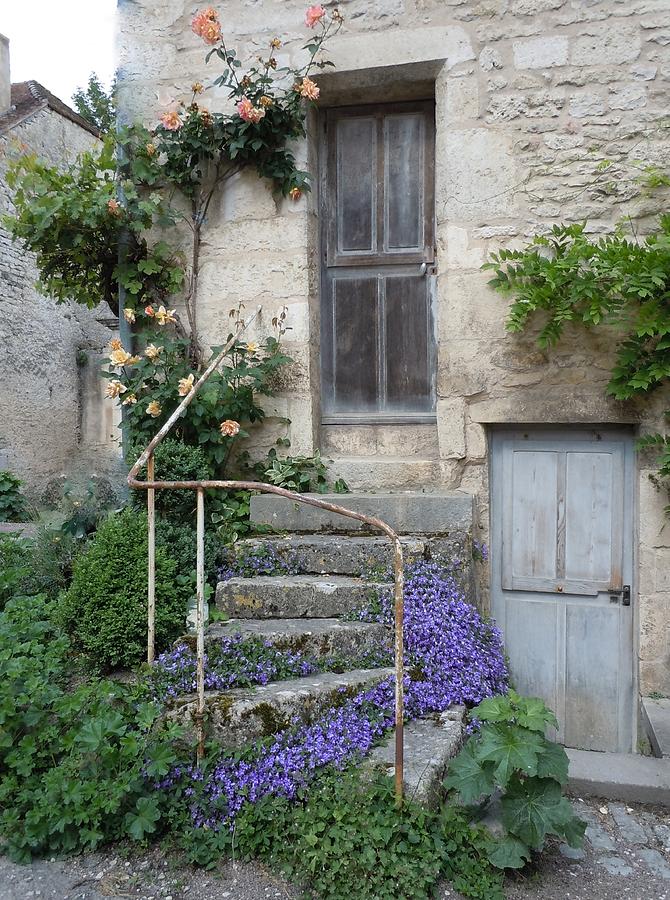 French Staircase With Flowers Photograph by Marilyn Dunlap