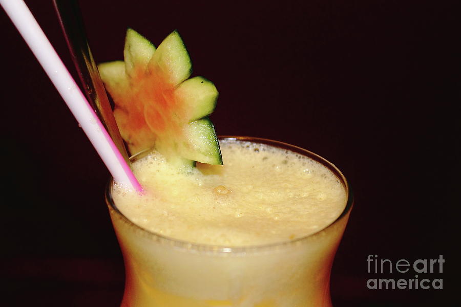 Fresh Juice On A Dark Background Of Tropical Fruits Of Mango And Papaya. Photograph