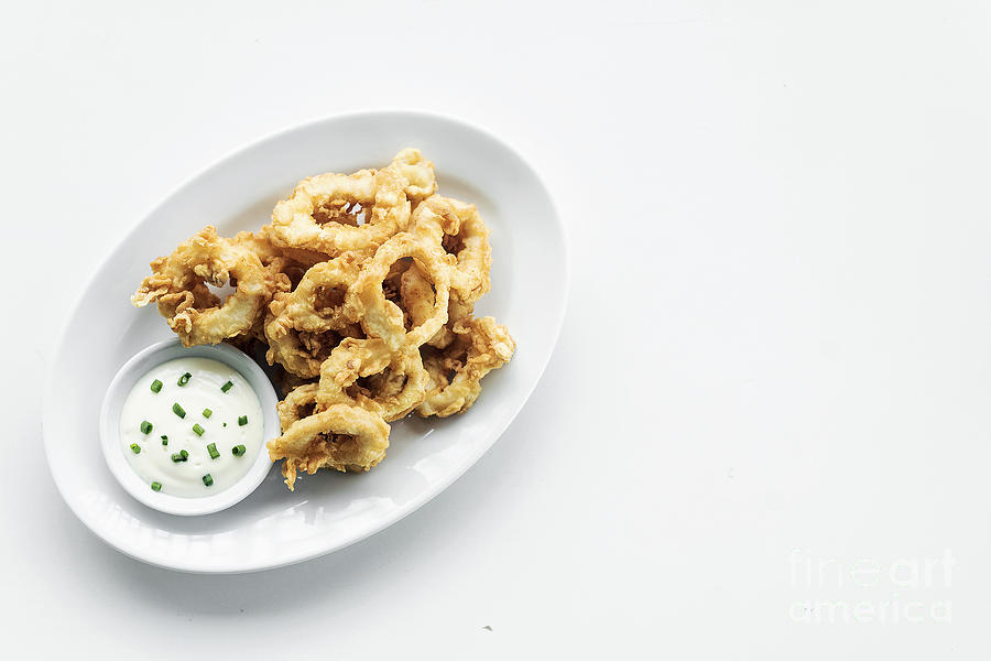 Fried Calamari Squid Rings With Aioli Garlic Sauce #1 Photograph by JM Travel Photography