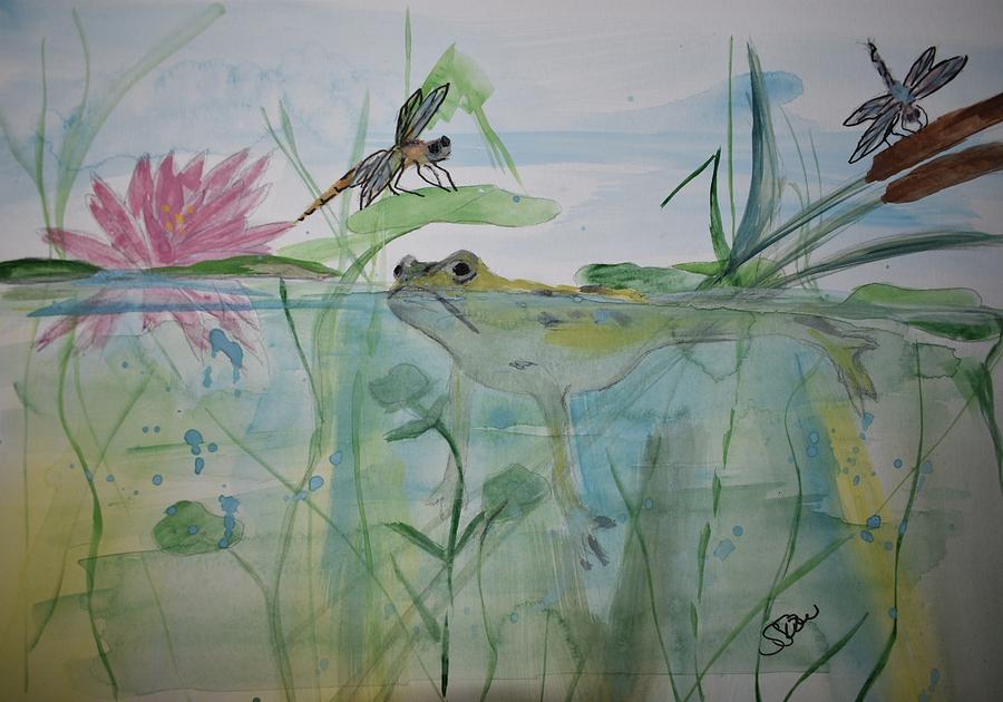Frog in the pond #1 Painting by Susan Voidets