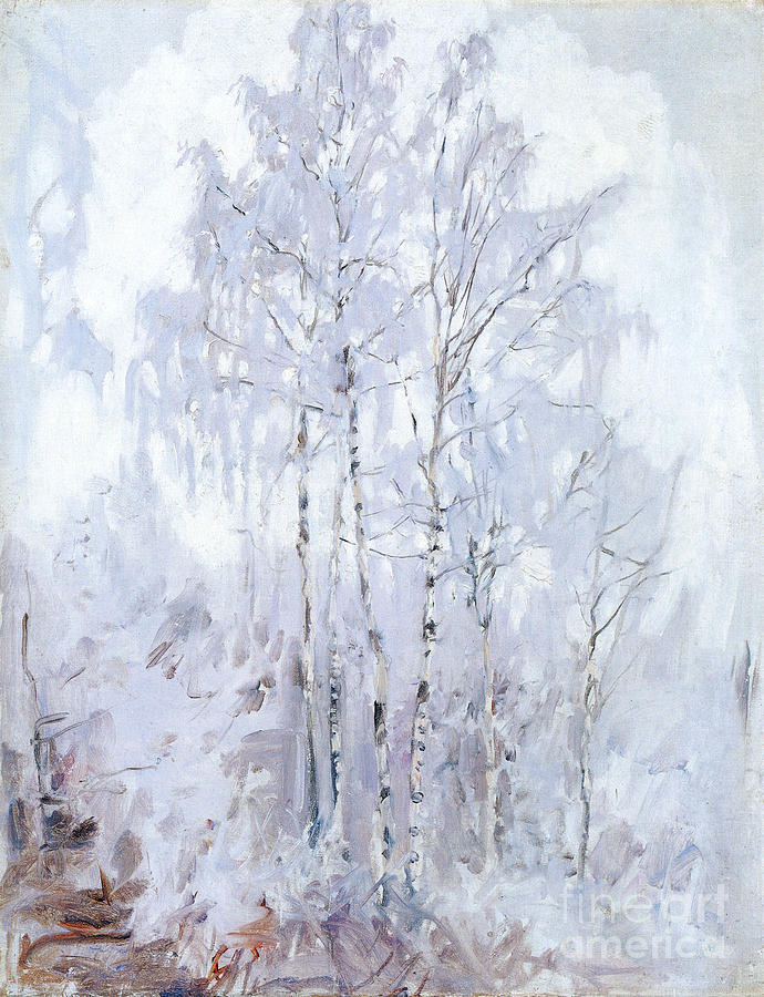 Frosty Birch Trees  #1 Painting by Celestial Images