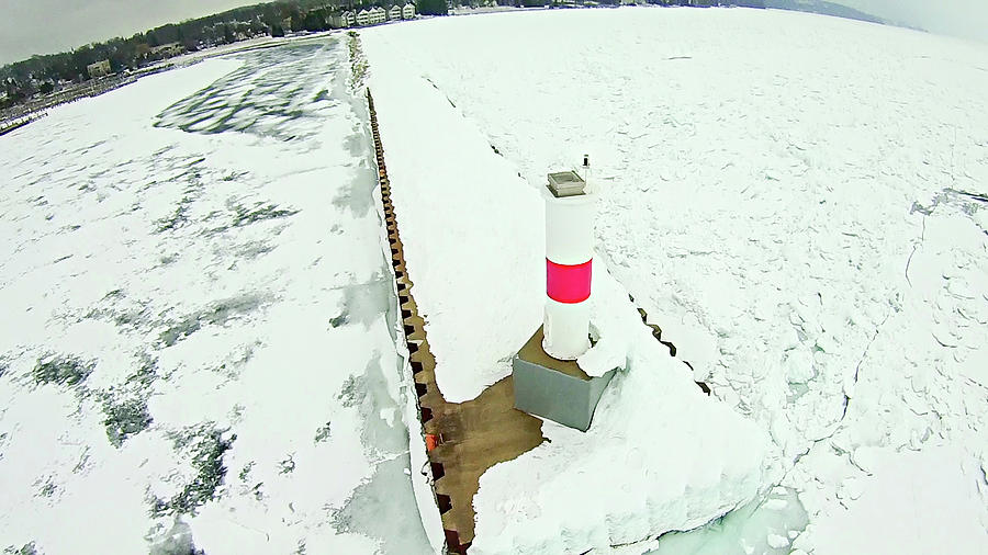 Frozen Lake Michigan Near Petoskey Waterfront Marina #1 Photograph by Alex Grichenko