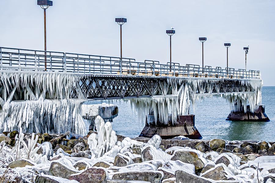 Frozen Pier On Lake Erie In Cleveland Ohio #1 Photograph by Alex Grichenko
