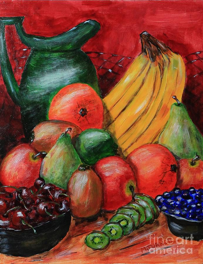 Fruit and Pitcher Painting by Melvin Turner