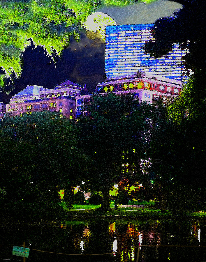 Boston Digital Art - Full Moon Over Boston Public Garden #1 by William Sargent