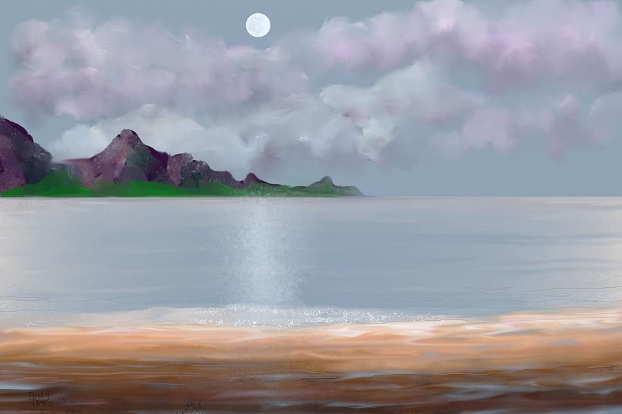 Full Moon Seascape #1 Digital Art by Tony Rodriguez