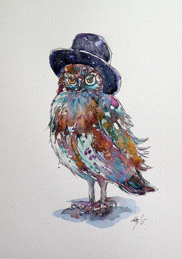 Funny owl #2 Painting by Kovacs Anna Brigitta