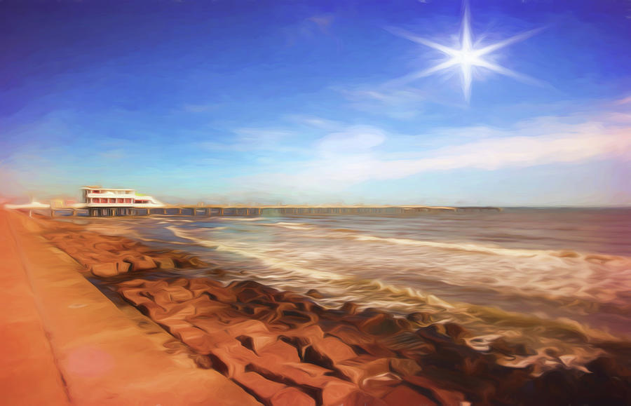 Galveston Fishing Pier Painted Photograph by Judy Vincent