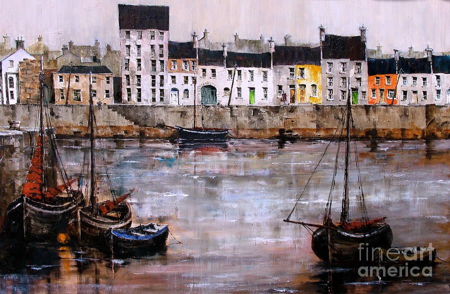 IRELAND CANADA LINKS.. GALWAY.. Cladagh Harbour  Painting by Val Byrne