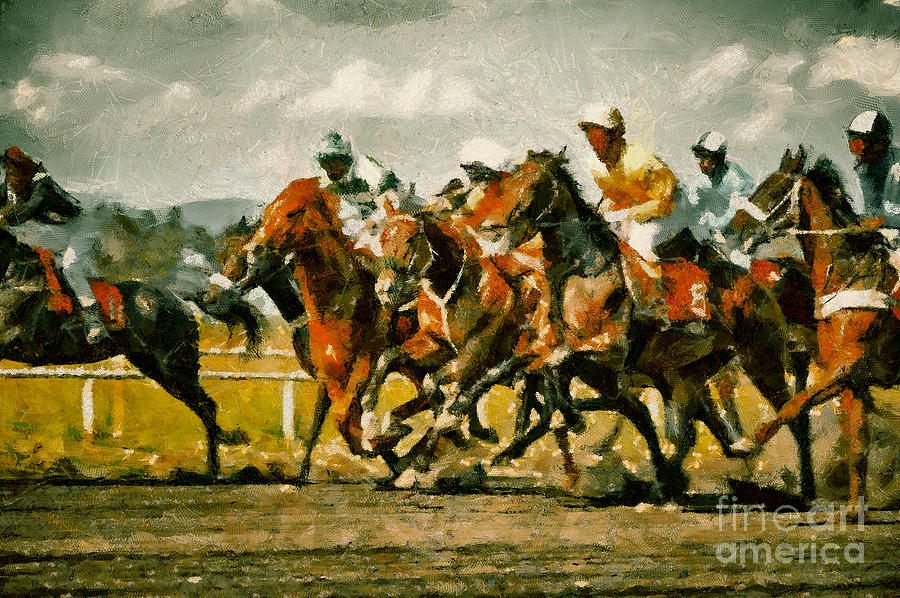 Gamble horses Race horses galloping #1 Painting by Dimitar Hristov