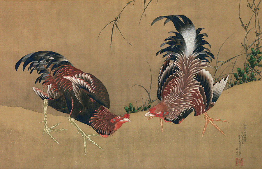 Gamecocks Painting by Katsushika Hokusai - Fine Art America