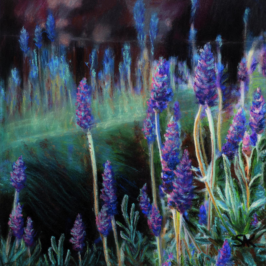 Garden by the Pond at Twilight #1 Mixed Media by Sheryl Karas