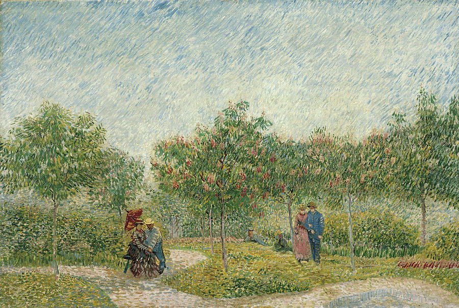 Garden in Montmarte with lovers #6 Painting by Vincent van Gogh