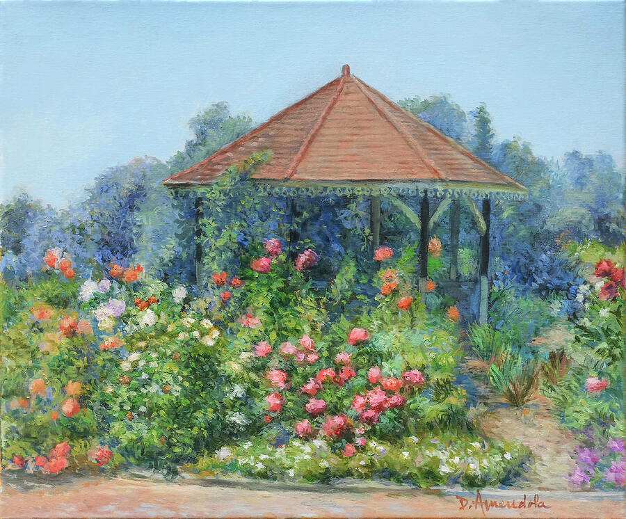 Gardens Painting - Gazebo with flowers by Dominique Amendola Gardens Painting - Gazebo with flowers by Dominique Amendola