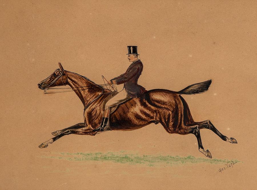 Horse Painting - Gentleman Hunting On Horseback #1 by George Veal