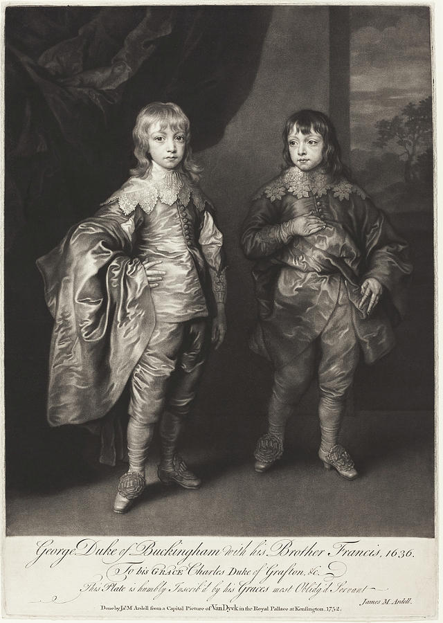 George Duke of Buckingham with his Brother Francis #1 Painting by James MacArdell after Sir Anthony van Dyck