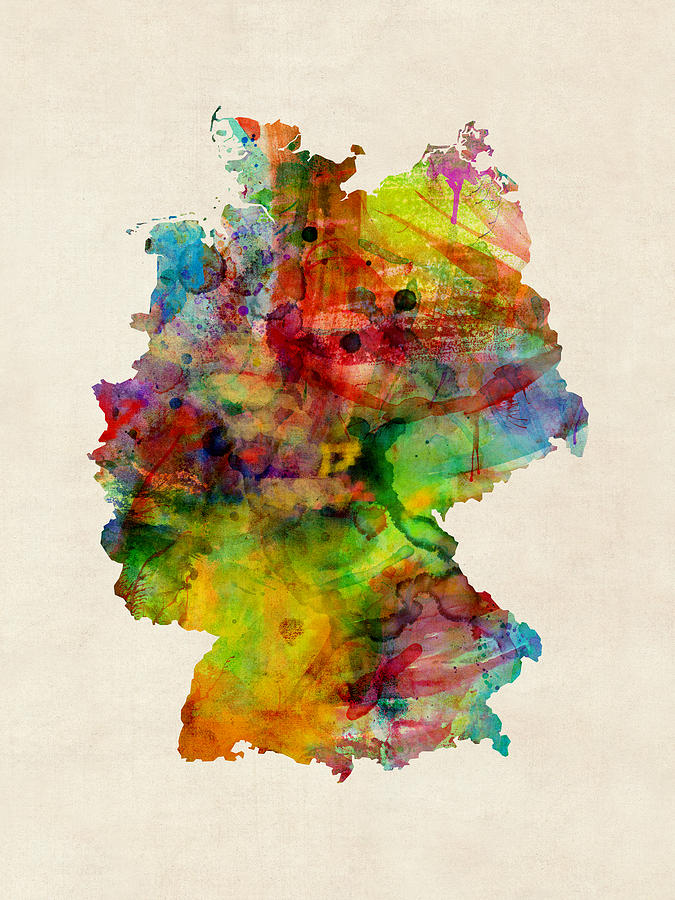 Germany Watercolor Map Deutschland #1 Digital Art by Michael Tompsett