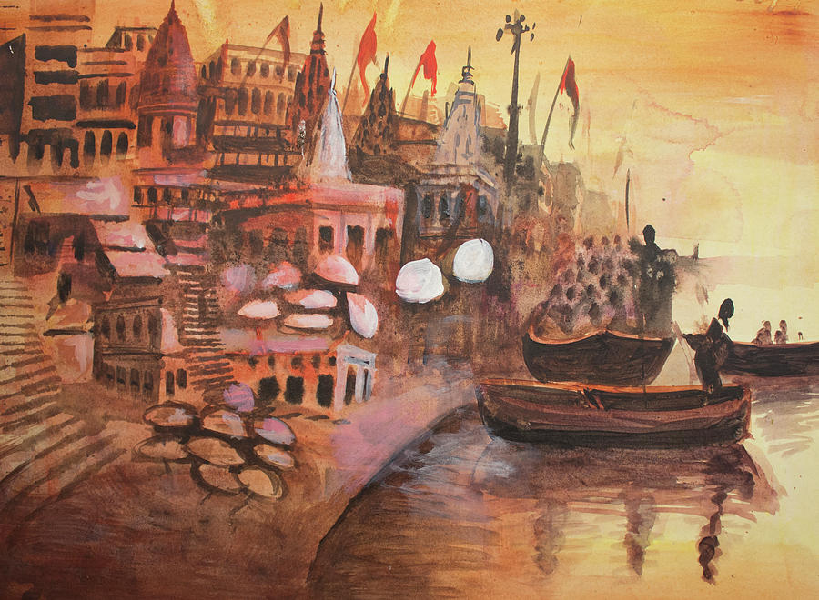 Ghats Of Varanasi Drawing By Shivpujan Prasad Fine Art America 4692