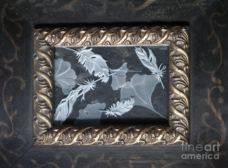 Ginko Leaves and Feathers #1 Glass Art by Alone Larsen