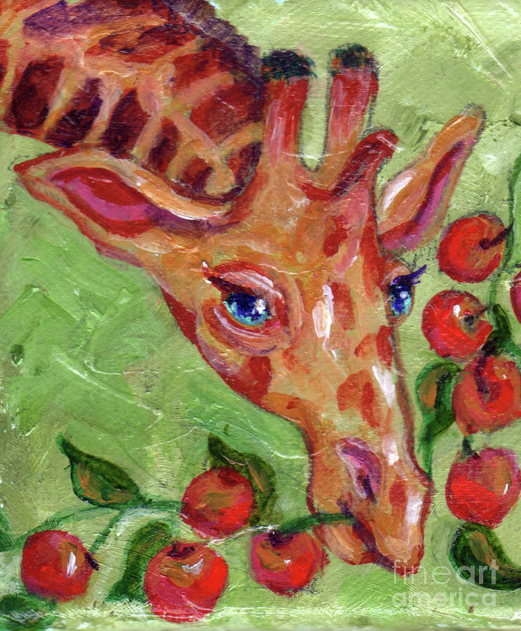 Giraffe and berries #1 Painting by Doris Blessington