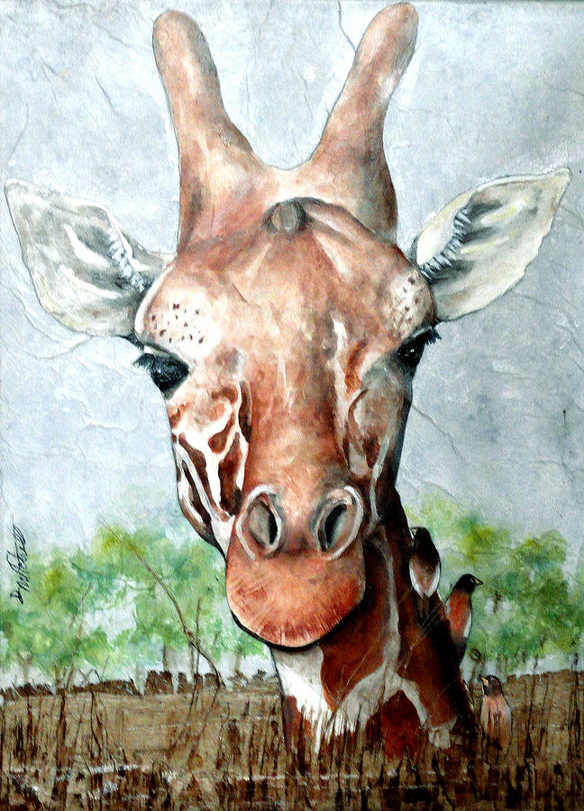 Giraffe with Birds Orig SOLD Painting by Dottie Mitchell | Fine Art America