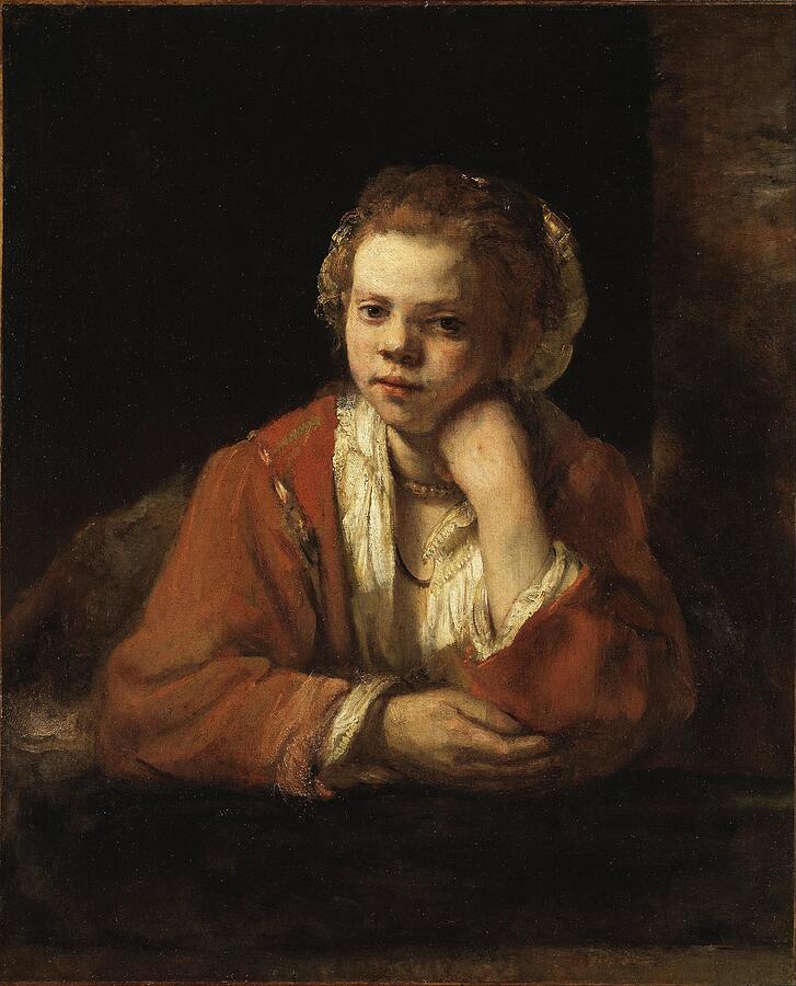 Rembrandt Painting - Girl at a Window, from 1651 by Rembrandt