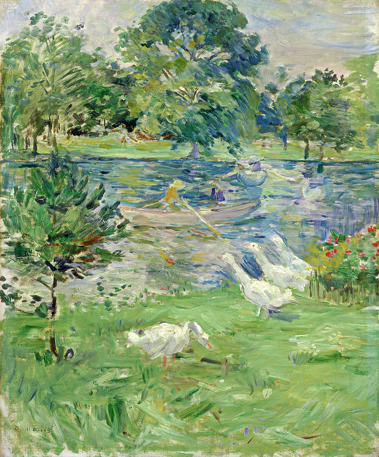 Girl in a Boat with Geese #1 Painting by Berthe Morisot