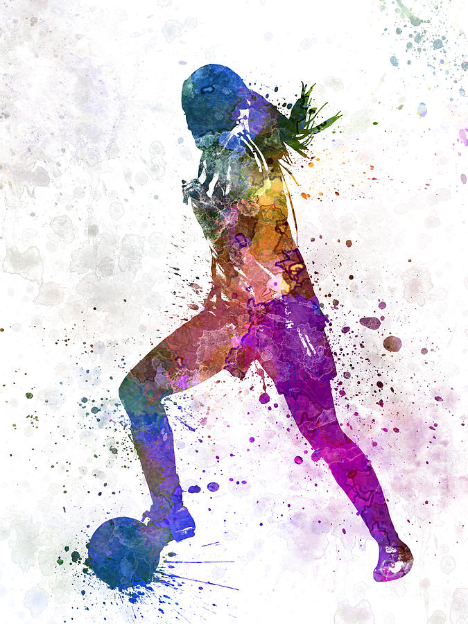 Full Length Painting - Girl playing soccer football player silhouette by Pablo Romero