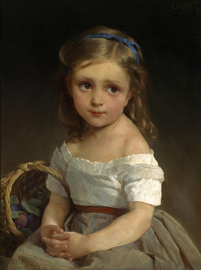 Girl with Basket of Plums #2 Painting by Emile Munier