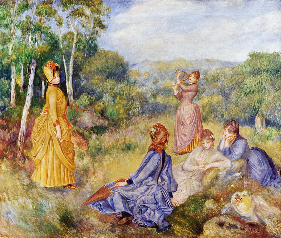 Nature Painting - Girls Playing Battledore And Shuttlecock #1 by Auguste Renoir