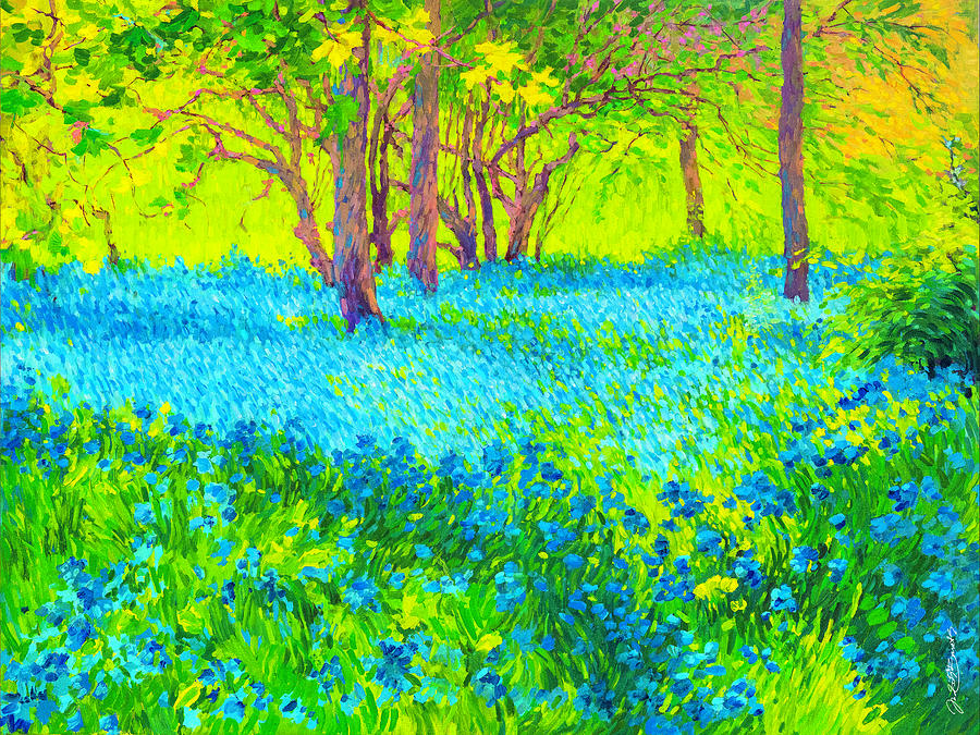 Glowing Bluebonnets #1 Painting by Judith Barath