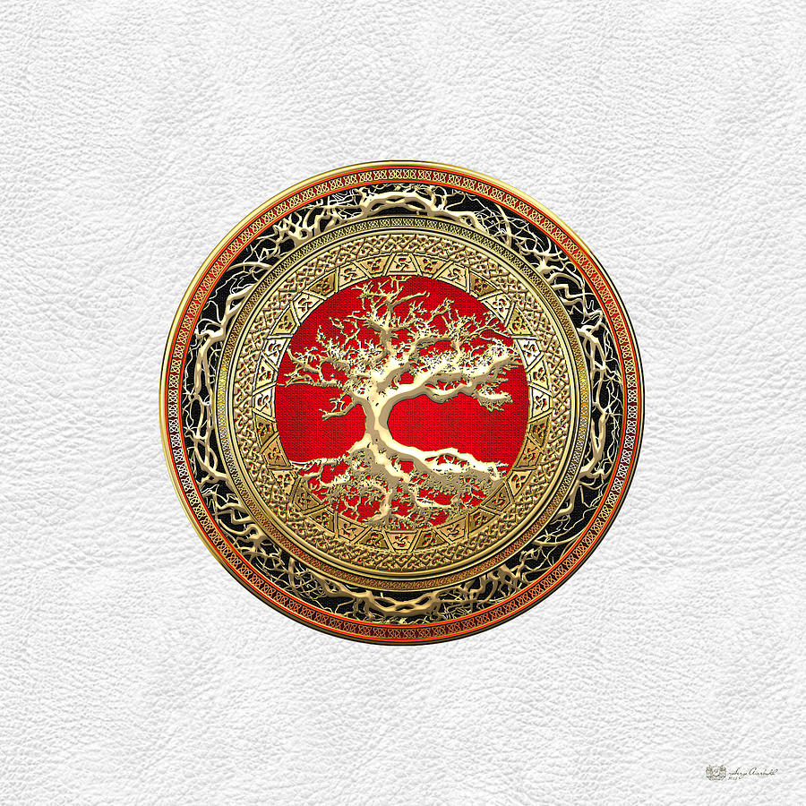 Tree Of Knowledge Photograph - Gold Celtic Tree of Life on White Leather  #1 by Serge Averbukh
