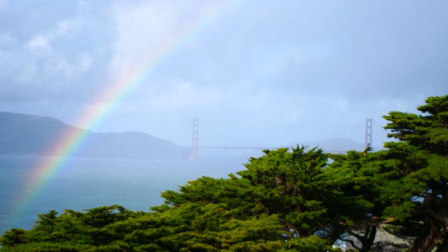 Golden Gate Bridge by Rainbow Photograph by Alex King