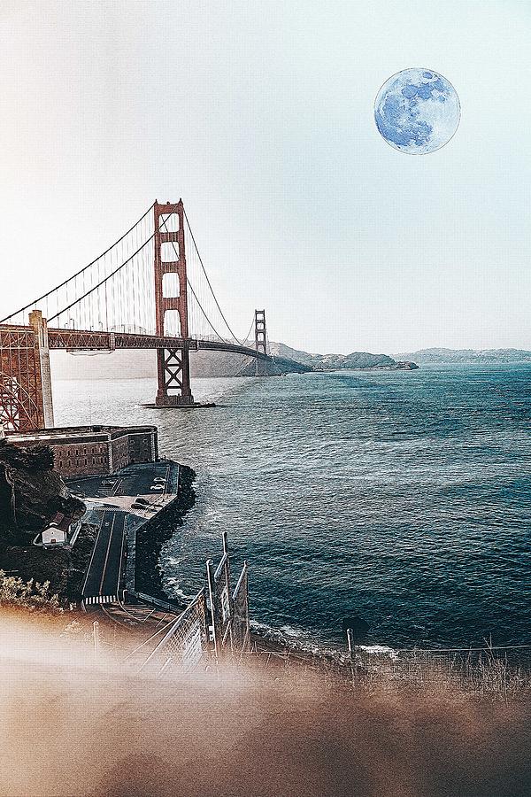 Architecture Painting - Golden Gate Bridge San Francisco, United States v2c #1 by Celestial Images
