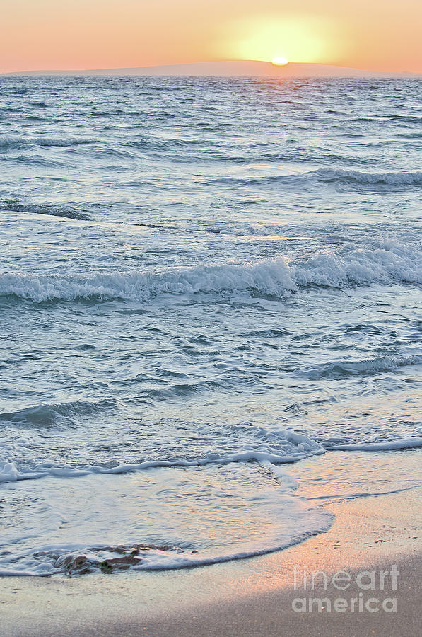Golden Sunset And Ocean Horizon Photograph
